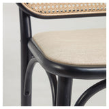 Doriane bar stool SH: 65cm, Black lacquered solid elm