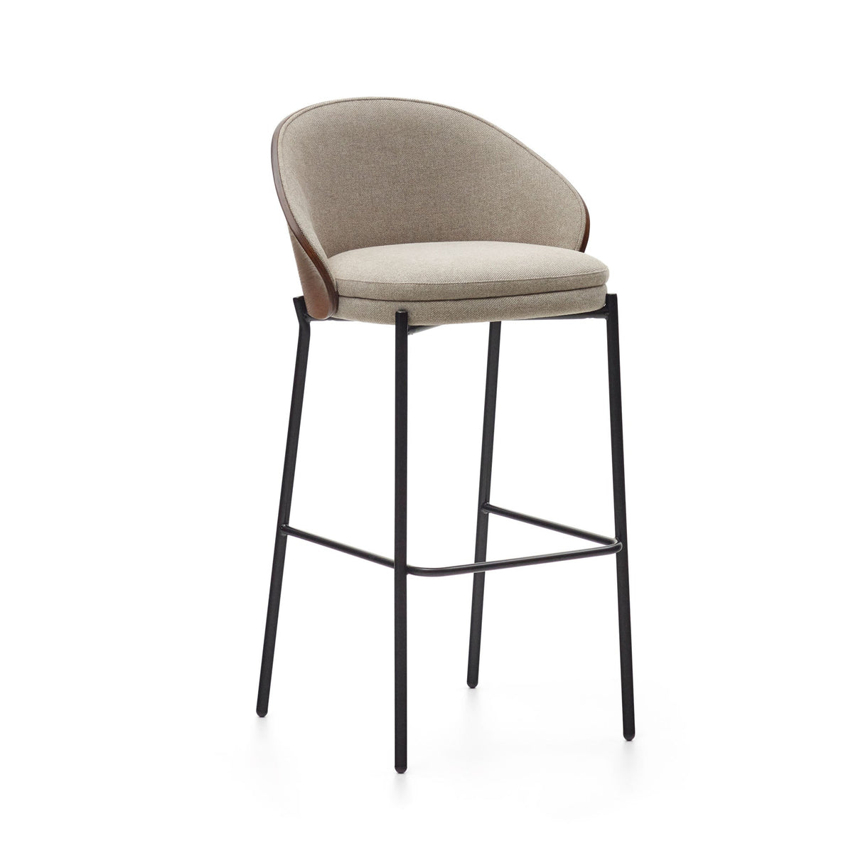 Eamy Bar chair with brown backrest, H:75 cm, Beige fabric