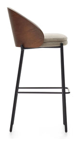 Eamy Bar chair with brown backrest, H:75 cm, Beige fabric