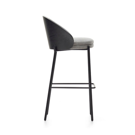 Eamy Bar chair with black backrest, H: 75 cm, Gray fabric