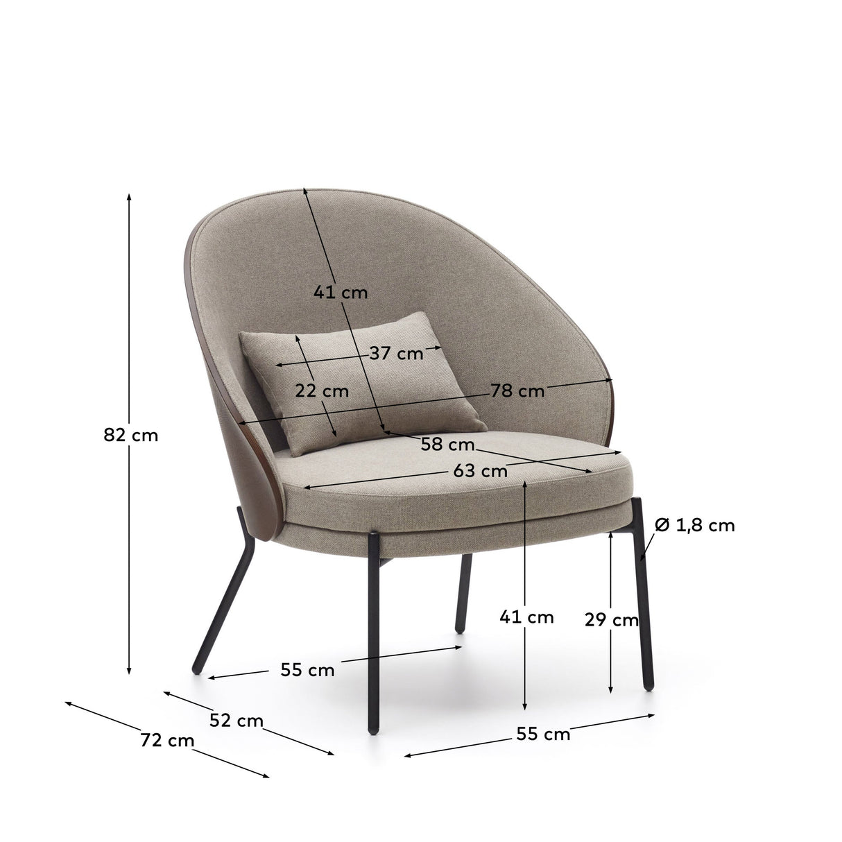 Eamy Armchair with brown backrest, Beige fabric