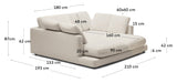 Gala 3-seater sofa with double chaise longue, Beige Chenille fabric