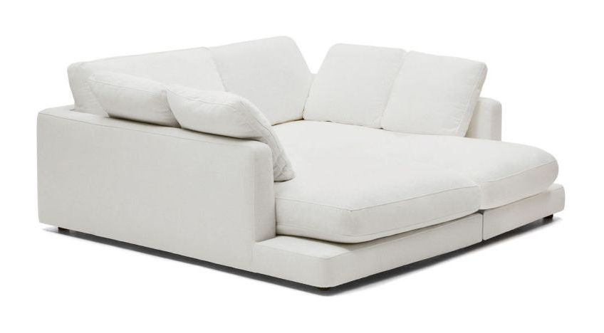 Gala 3-seater sofa with double chaise longue, White Chenille fabric