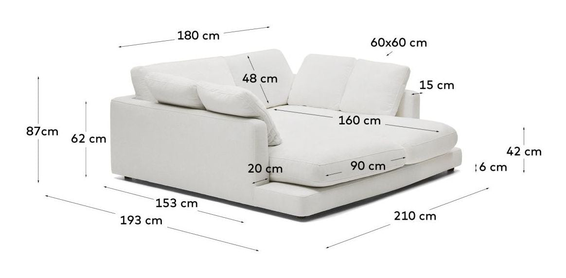 Gala 3-seater sofa with double chaise longue, White Chenille fabric