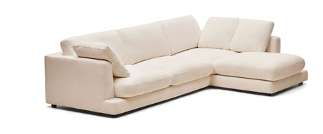 Gala 4-seater sofa with chaise longue on right side, Beige Chenille fabric