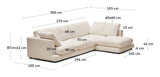 Gala 4-seater sofa with chaise longue on right side, Beige Chenille fabric