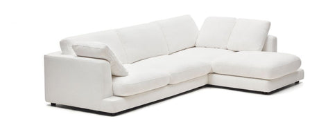 Gala 4-seater sofa with chaise longue on right side, White Chenille fabric