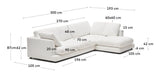 Gala 4-seater sofa with chaise longue on right side, White Chenille fabric