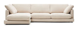 Gala 4-seater sofa with chaise longue on the left side, Beige Chenille fabric