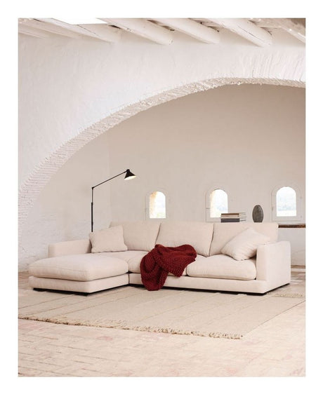 Gala 4-seater sofa with chaise longue on the left side, Beige Chenille fabric