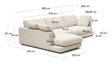 Gala 4-seater sofa with chaise longue on the left side, Beige Chenille fabric