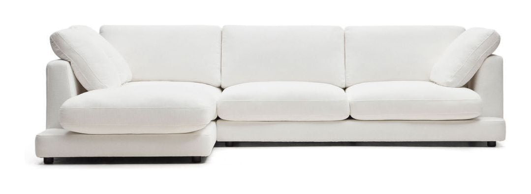 Gala 4-seater sofa with chaise longue on the left side, White Chenille fabric