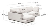 Gala 4-seater sofa with chaise longue on the left side, White Chenille fabric