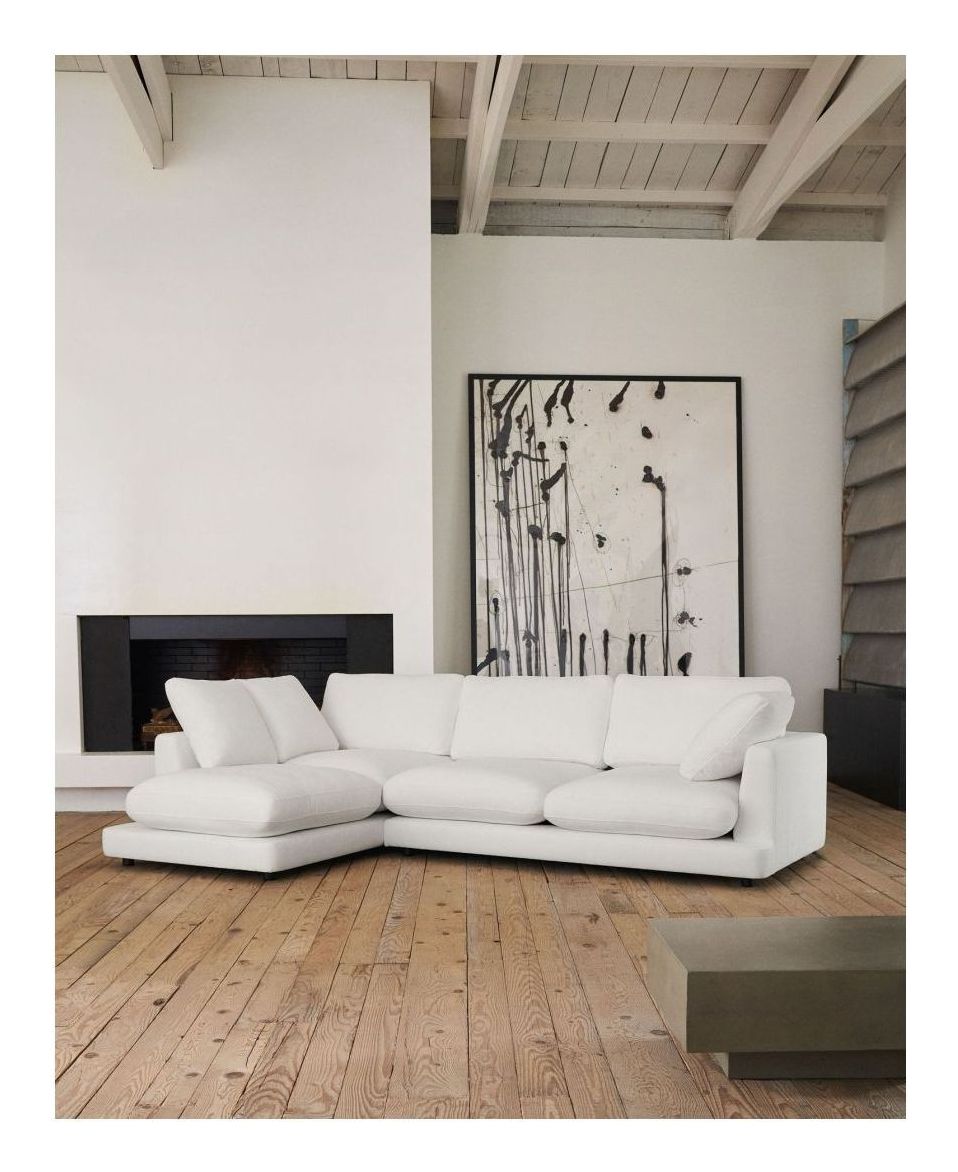 Gala 4-seater sofa with chaise longue on the left side, White Chenille fabric