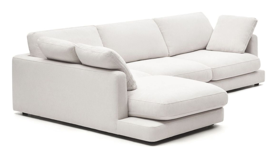 Gala 4-seater sofa with chaise longue on the left side, White Chenille fabric