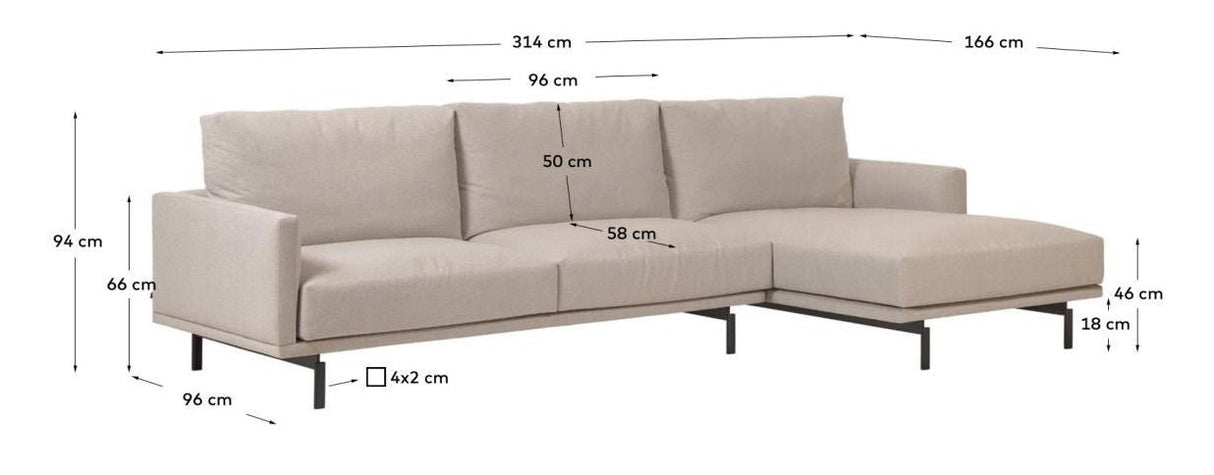 Galene 4-seater sofa with right chaise longue - Beige