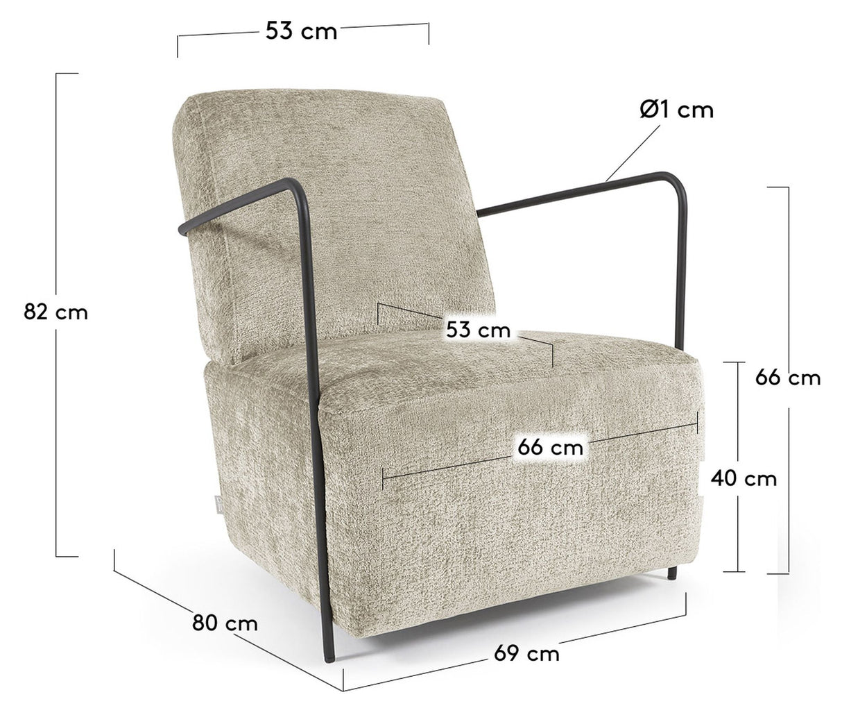 Gamer Lounge Chair, Beige chenille/Black metal