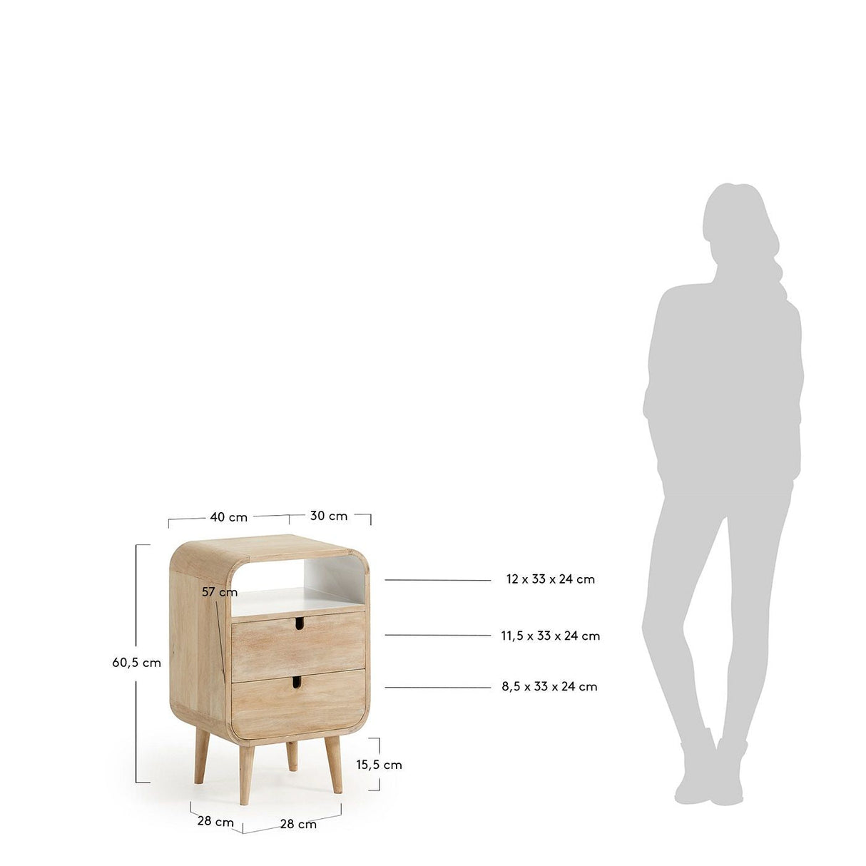 Gerald Bedside Table 60x40 Nature/White