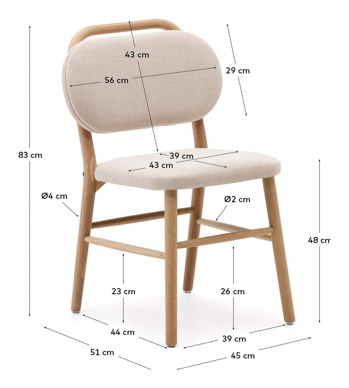 Helda Dining Chair, Beige Chenille and Solid Oak