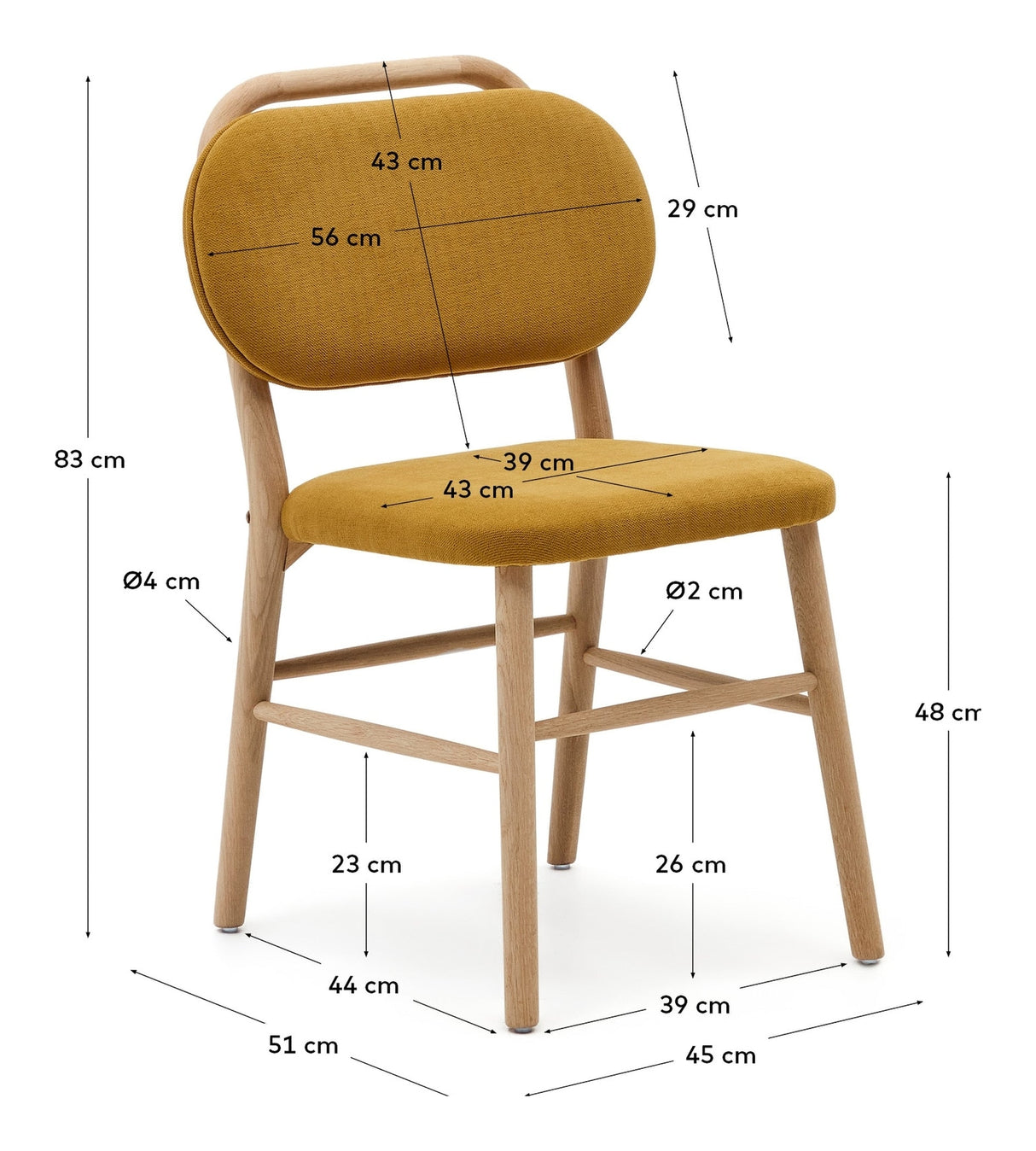 Helda Dining Chair, Yellow Chenille and Solid Oak