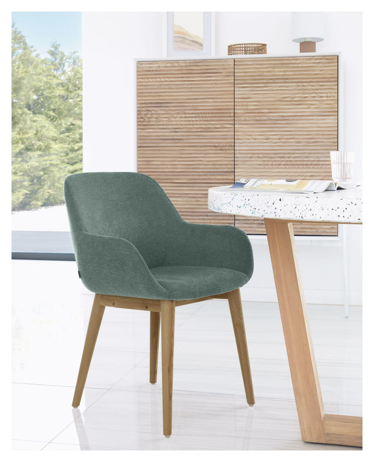 Konna Dining chair, Green chenille/Ask