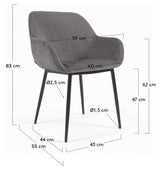 Konna Dining chair, Dark gray chenille/Black steel legs