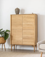 Lenon High sideboard in solid wood and oak veneer