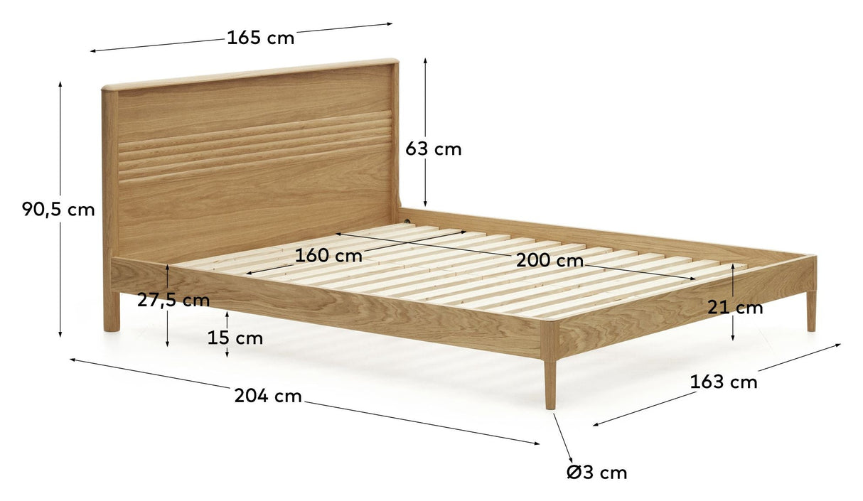 Lenon Bed frame, Oak veneer, 160x200