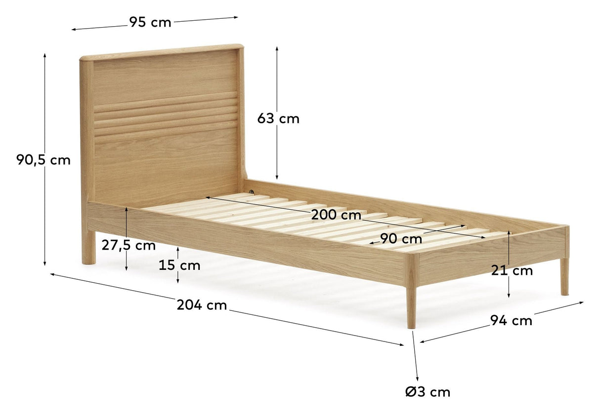 Lenon Bed frame, Oak veneer, 90x200