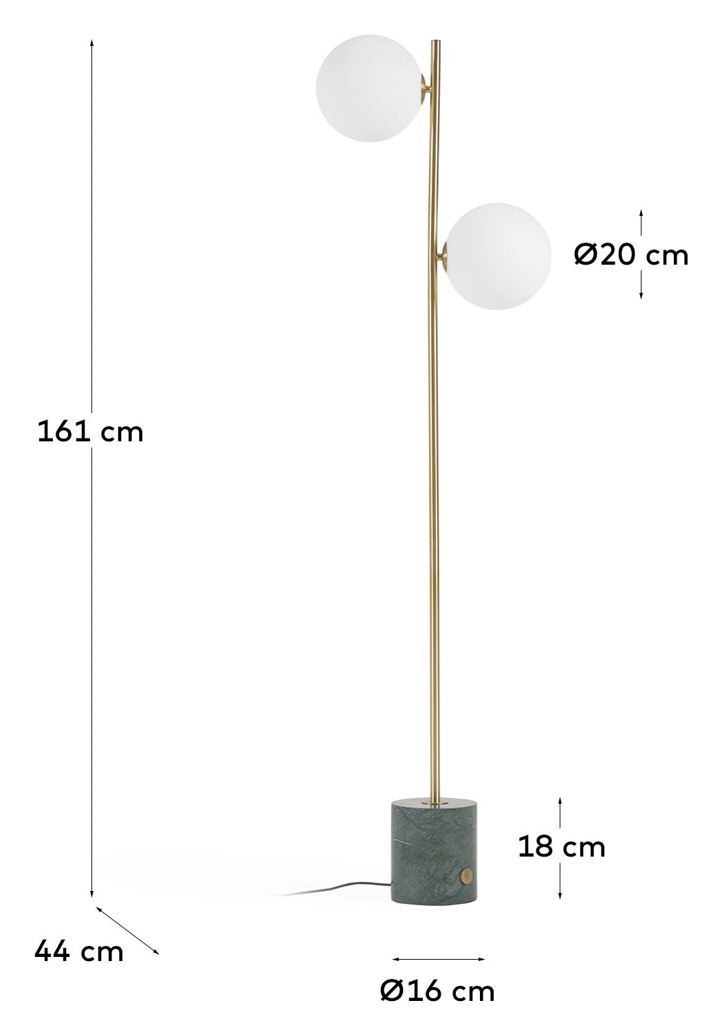 Lonela Floor lamp with green marble base, White shade