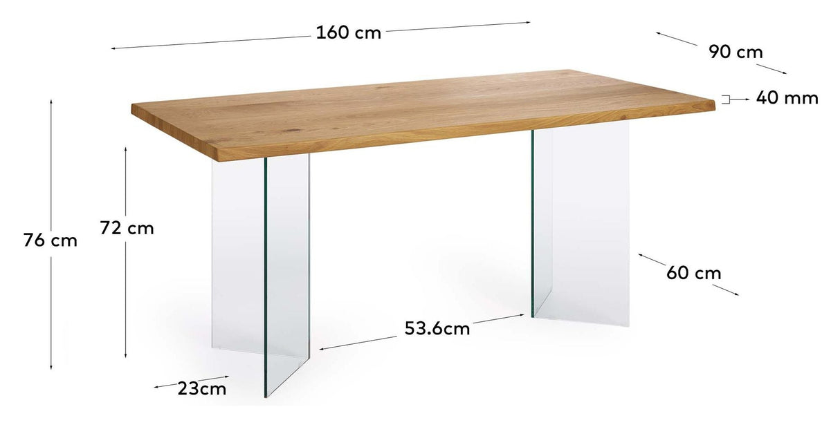 Lotty Dining table with glass legs, 160x90