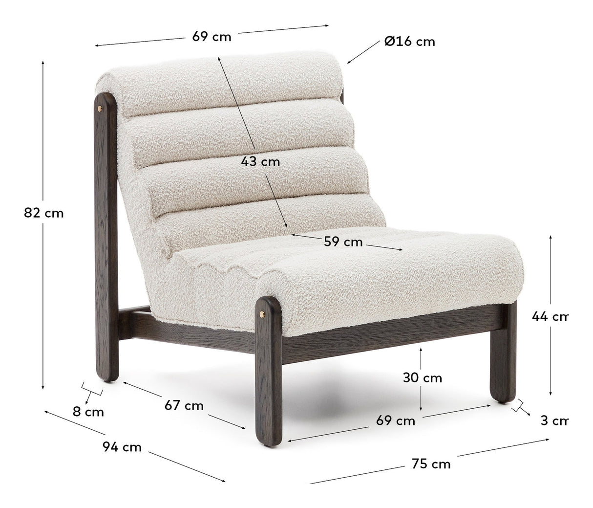 Magira Armchair, White Shearling, Solid Oak