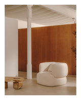 Magira Armchair, White Shearling, Solid Oak