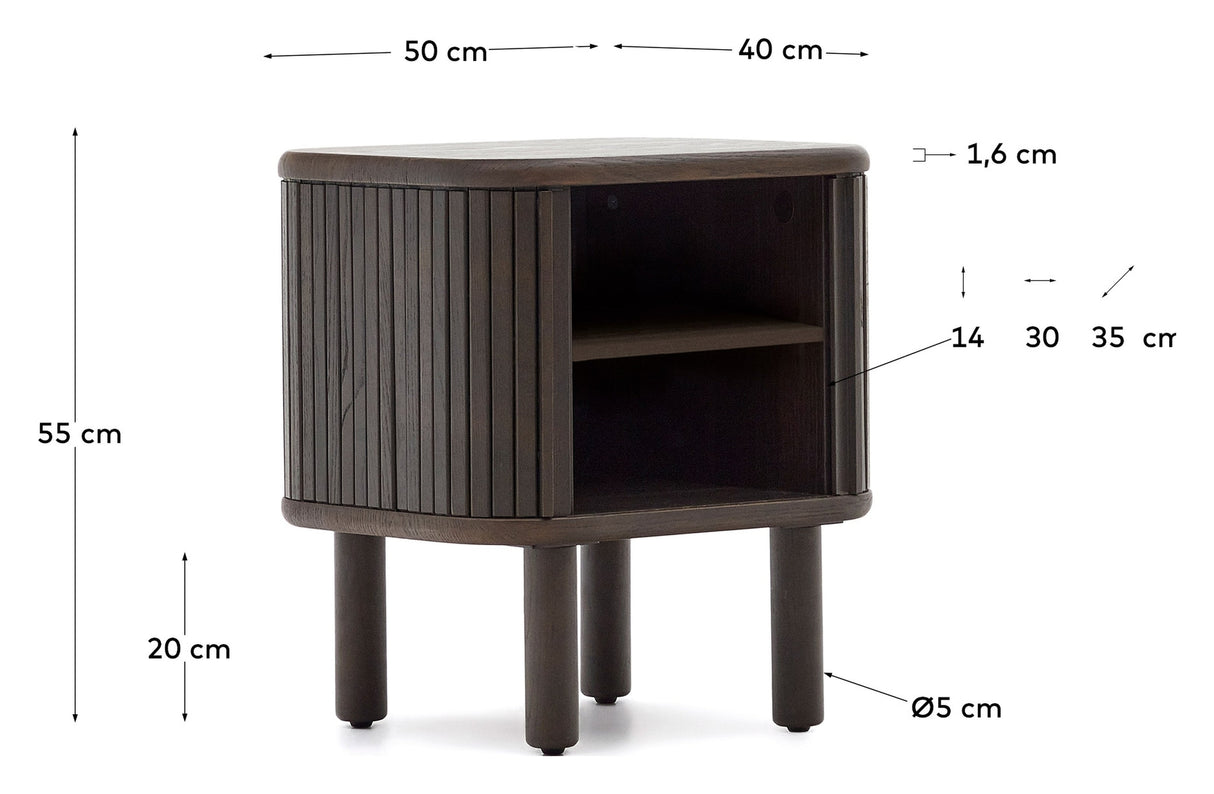 Mailen Bedside table, Ash veneer/Dark finish, 50x55