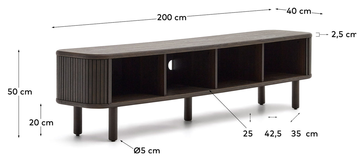 Mailen TV-Table with 2 doors, Ash veneer/Dark finish, 200x50