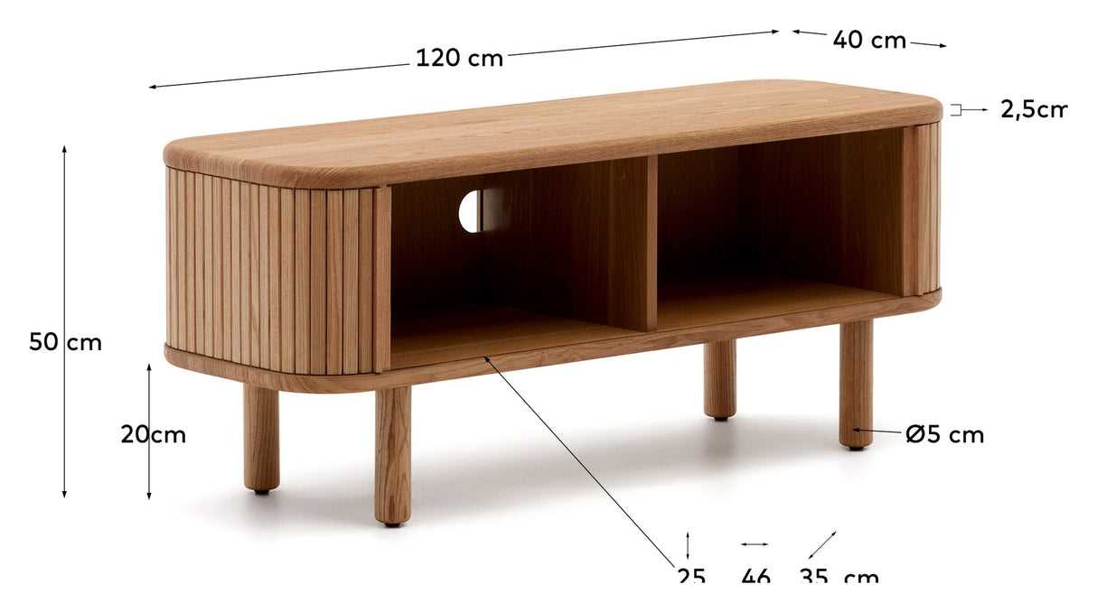 Mailen TV-Table with 2 doors, Ash veneer/Natural finish, 120x50