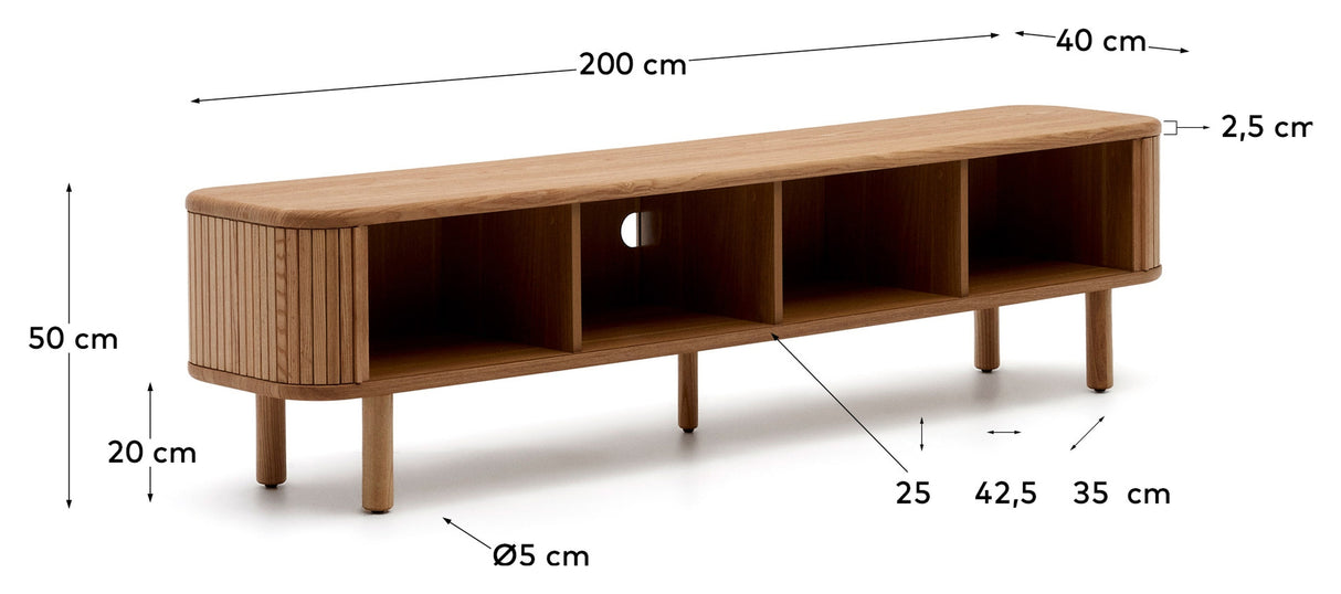 Mailen TV-Table with 2 doors, Ash veneer/Natural finish, 200x50