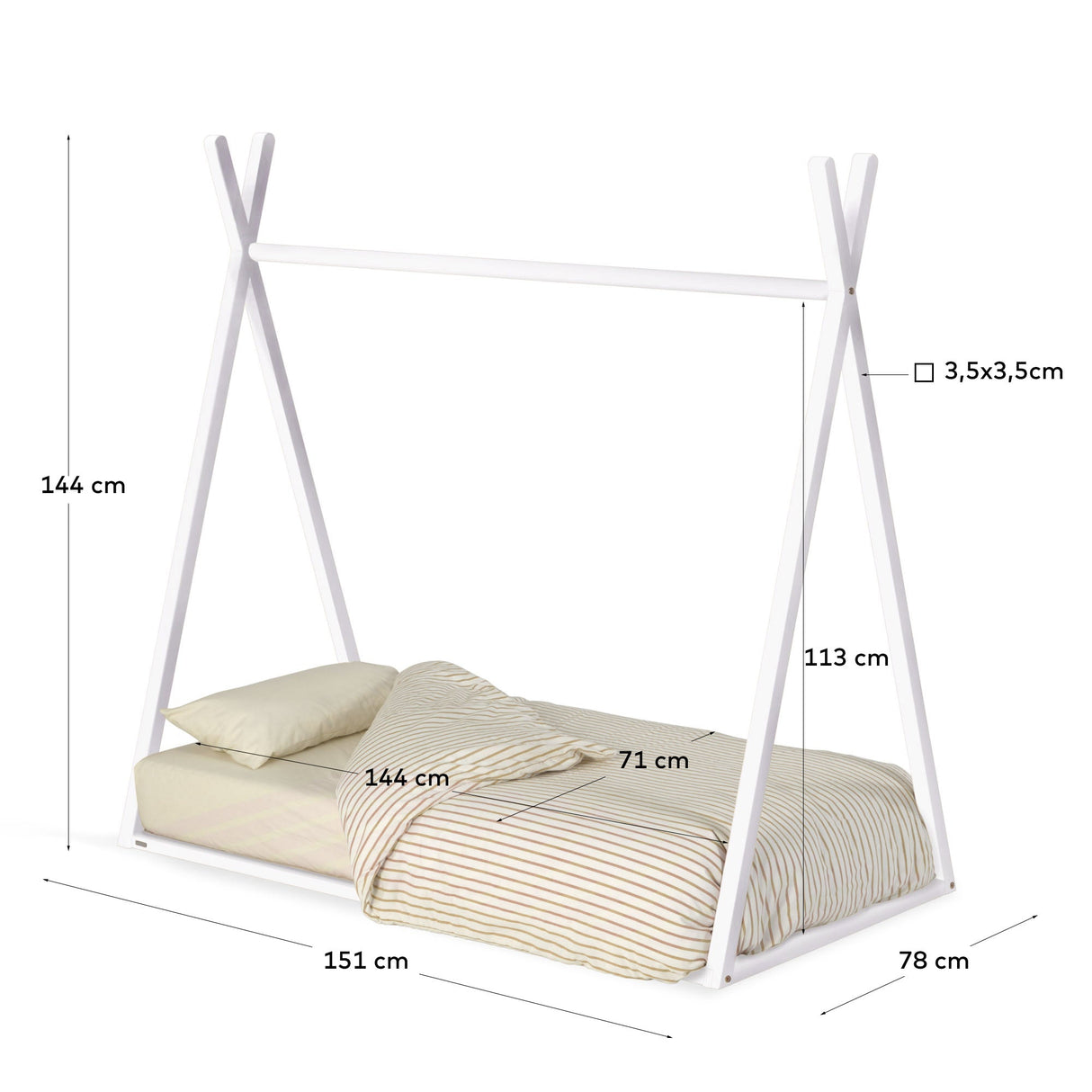 Maralis Teepee Cot, 70x140 cm, White