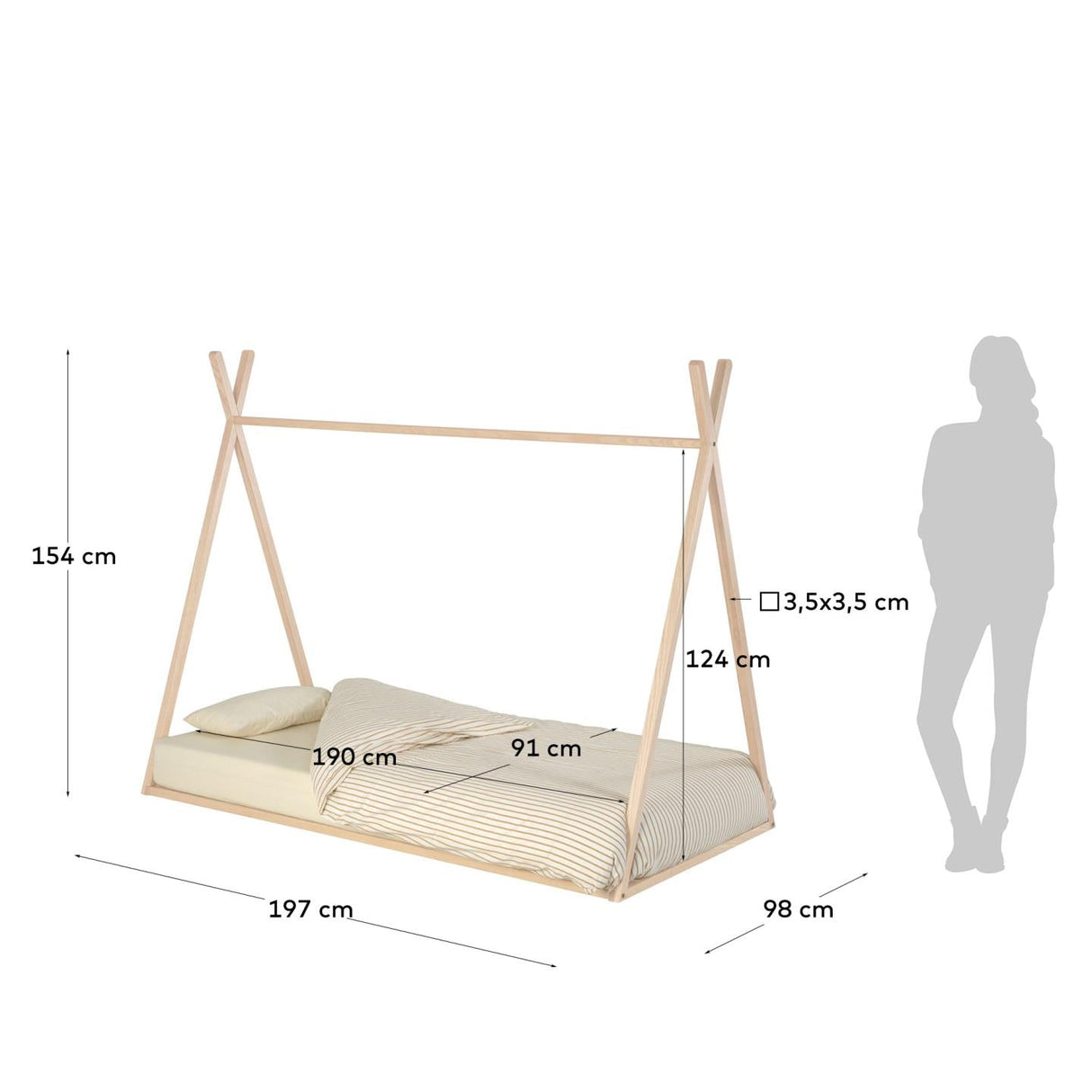 Maralis Teepee Cot, 90x190 cm, Nature