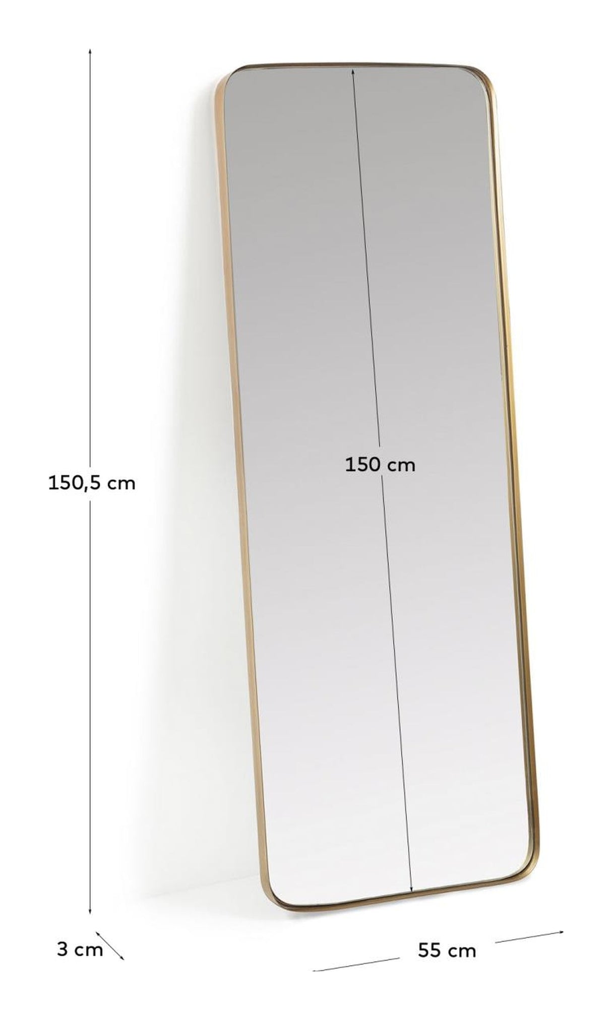 MARCO Mirror with gold metal frame, 150,5x55