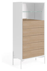 Marielle Chest with 5 drawers/glass shelf, H 142, White/Ash veneer