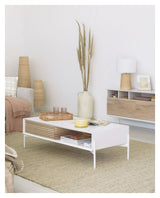 Marielle Coffee table with drawer, 147x70, White/Ash veneer