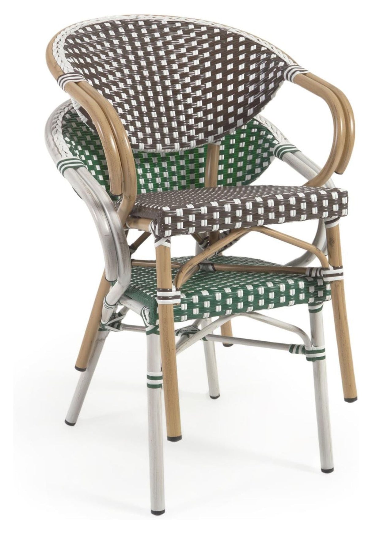 Marilyn Outdoor Café chair with armrests in polyrattan, Green/White