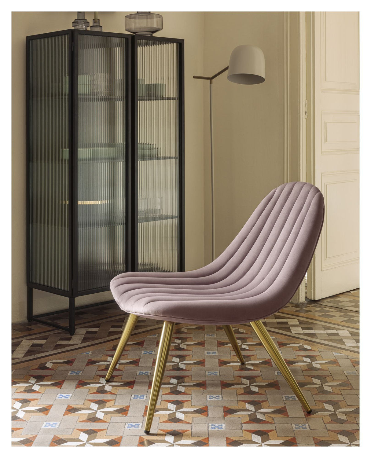 Marlene Lounge Chair - Pink Velvet/Steel legs with gold finish