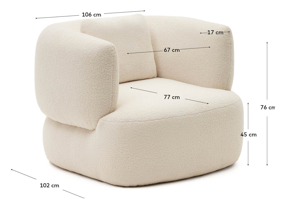 Martina Armchair with cushion, Off-White Shearling