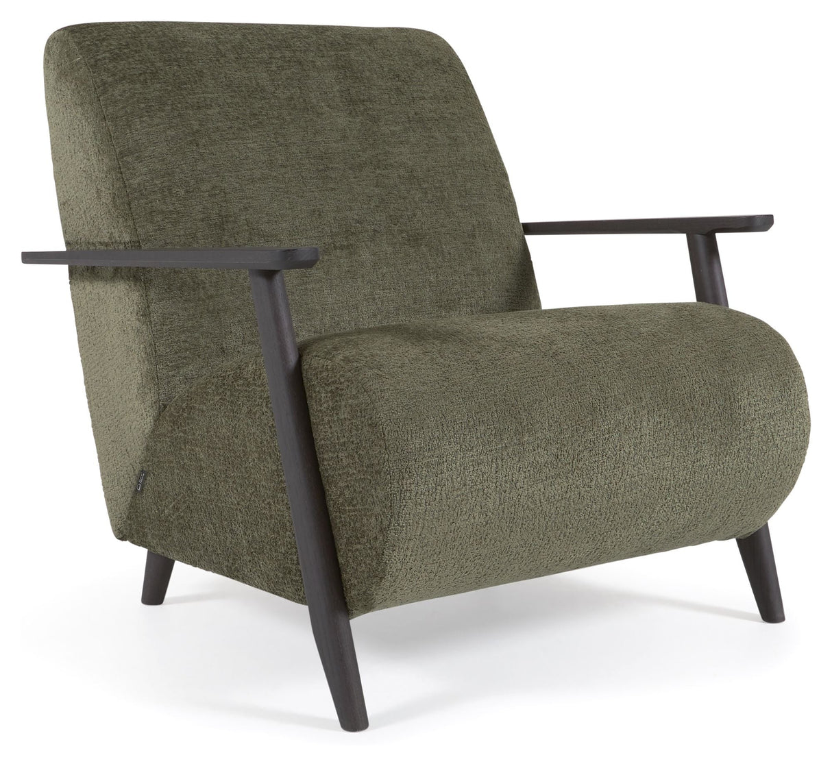 Meghan Lounge Chair, Green Chenille/Wooden Leg Wenge Finish