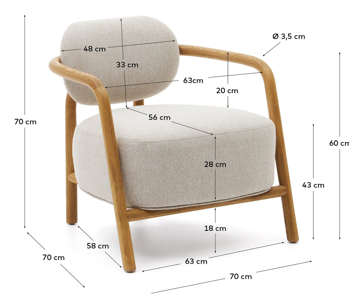 Melqui Beige Armchair Solid Oak with Natural Finish