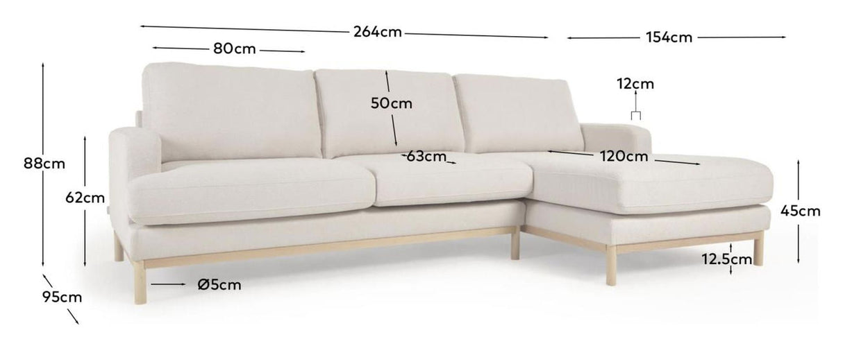 Mihaela 3-pers. Sofa with right-facing chaise longue, White fleece