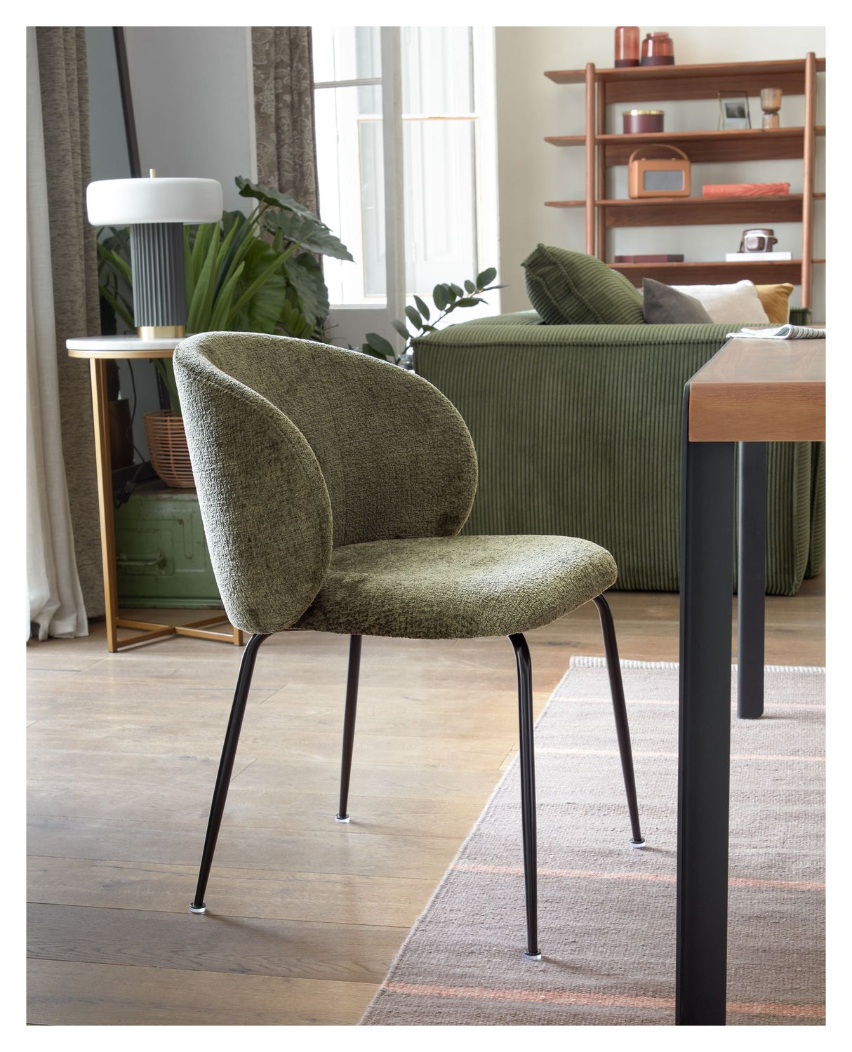 Minna Dining chair, Green velour chenille