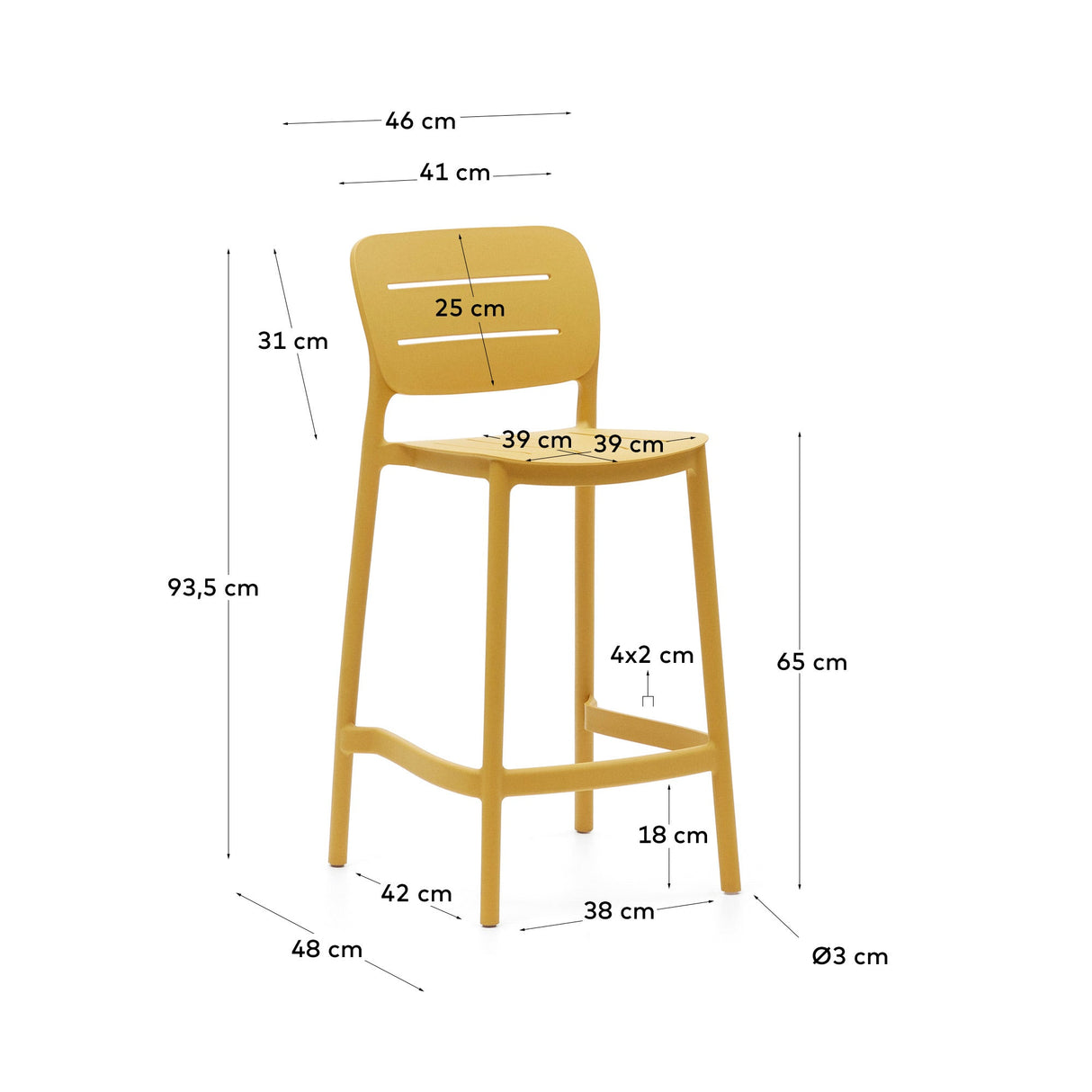 Morella Outdoor bar stool, H: 65 cm, Yellow plastic